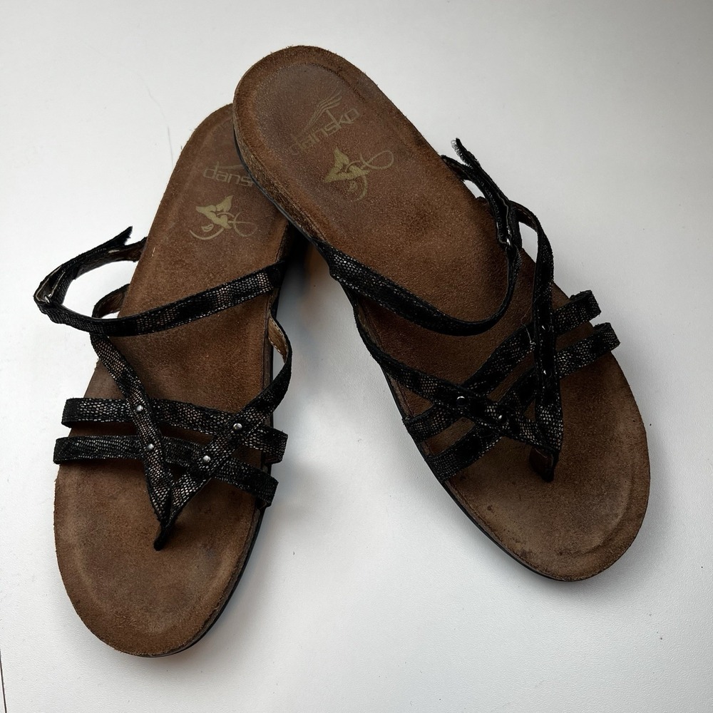 Dansko Jenelle Strappy Thong Sandals Shoes Coffee Swirl Leather Women's Size 7.5